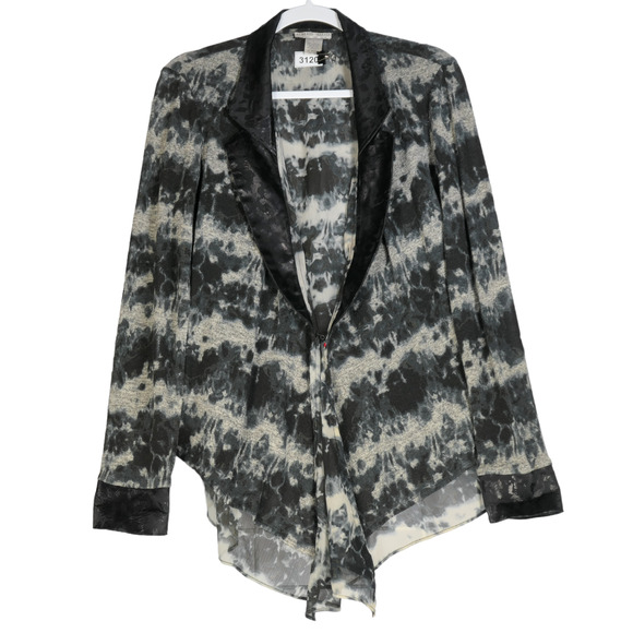 Alberto Makali Gray Cardigan Sweater Women Large Shiny Collar Sheer Knit Chic - Picture 2 of 11